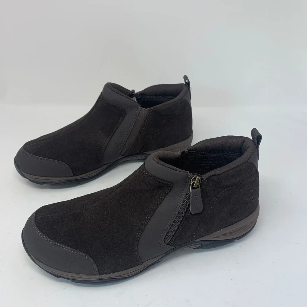 Easy Spirit Evony Ankle Boots Women's 12M Dark Brown Suede Casual Side Zip S0729